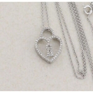10k White Gold .25 Carat Diamond Key Heart Pendant 14k White Gold Chain 14"-20"